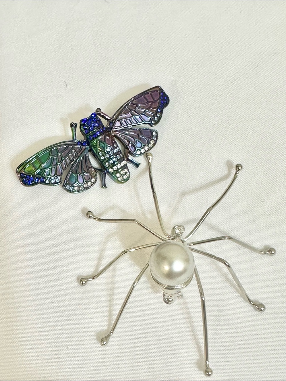Multicolor Moth & Silver Spider w/ Pearl Lot (2 pcs)